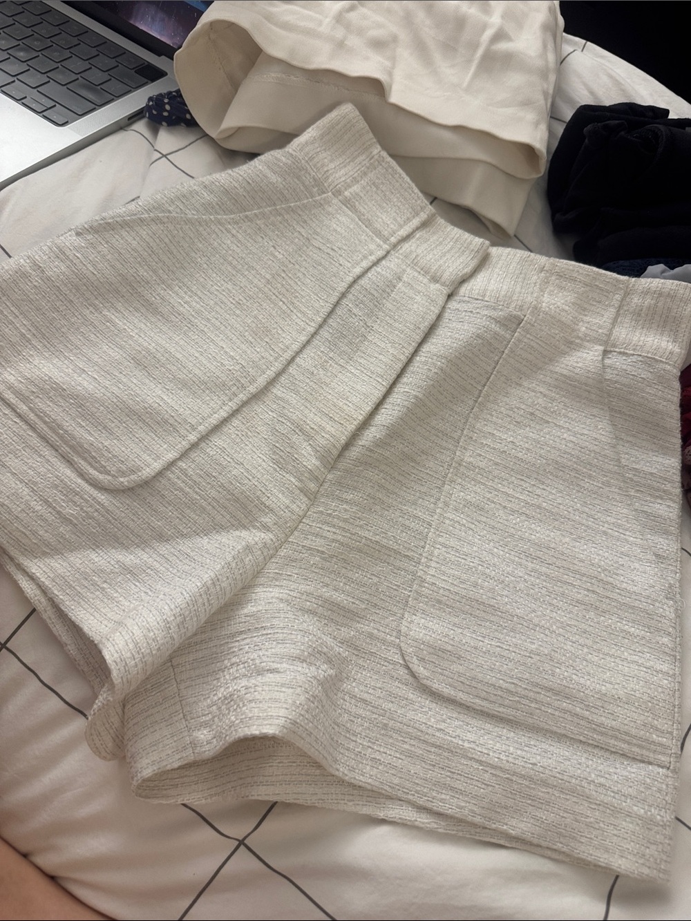 Cream Textured High-Waist Women's Shorts
